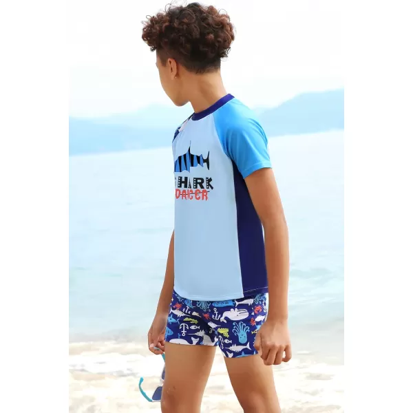 GRACE KARIN Boys Swim Set Swim Trunks and Short Sleeve Rash Guard Bathing Suits 512YBlue Fishes