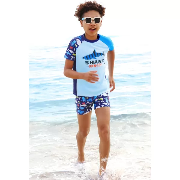 GRACE KARIN Boys Swim Set Swim Trunks and Short Sleeve Rash Guard Bathing Suits 512YBlue Fishes