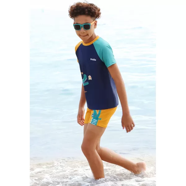 GRACE KARIN Boys Swim Set Swim Trunks and Short Sleeve Rash Guard Bathing Suits 512YHappy Crocodile