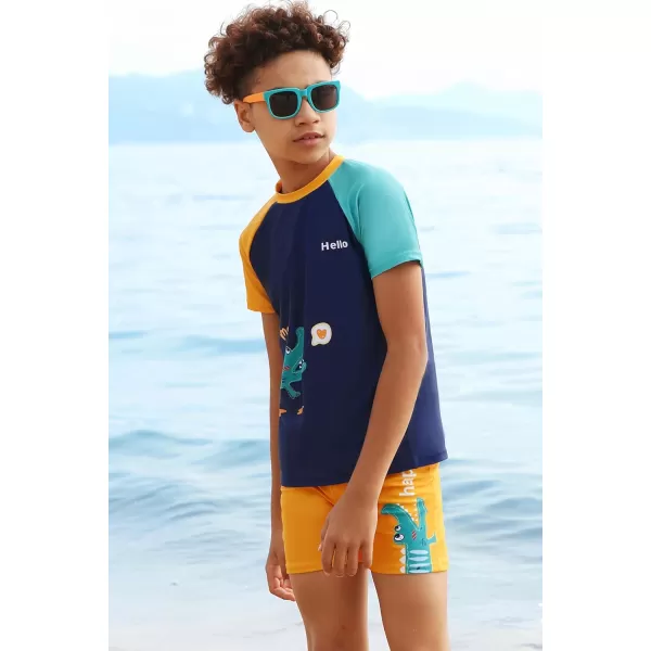 GRACE KARIN Boys Swim Set Swim Trunks and Short Sleeve Rash Guard Bathing Suits 512YHappy Crocodile