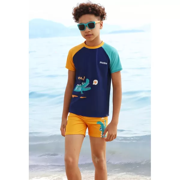 GRACE KARIN Boys Swim Set Swim Trunks and Short Sleeve Rash Guard Bathing Suits 512YHappy Crocodile