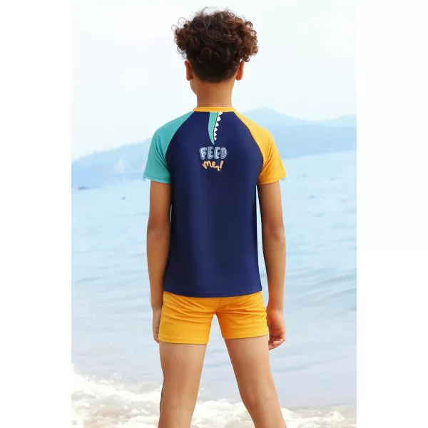 GRACE KARIN Boys Swim Set Swim Trunks and Short Sleeve Rash Guard Bathing Suits 512YHappy Crocodile