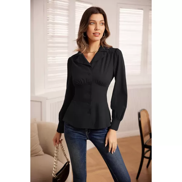 GRACE KARIN Button Down Shirts for Women Peplum Tops Long Sleeve Work Blouse Collared Shirt Dressy TopBlack