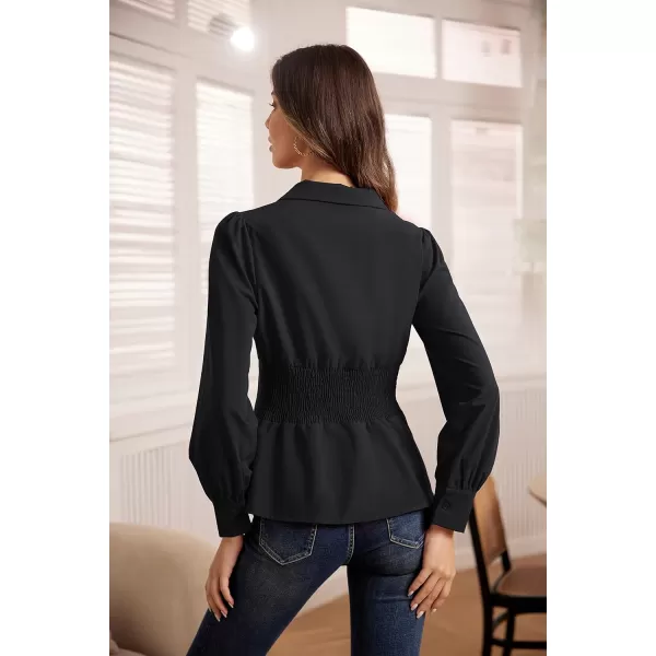 GRACE KARIN Button Down Shirts for Women Peplum Tops Long Sleeve Work Blouse Collared Shirt Dressy TopBlack