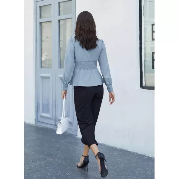 GRACE KARIN Button Down Shirts for Women Peplum Tops Long Sleeve Work Blouse Collared Shirt Dressy TopBlue
