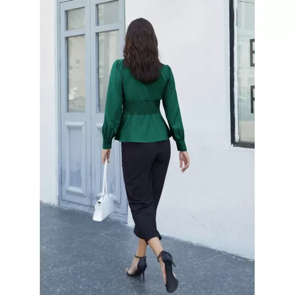 GRACE KARIN Button Down Shirts for Women Peplum Tops Long Sleeve Work Blouse Collared Shirt Dressy TopDark Green