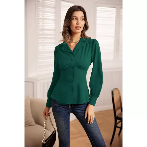 GRACE KARIN Button Down Shirts for Women Peplum Tops Long Sleeve Work Blouse Collared Shirt Dressy TopDark Green