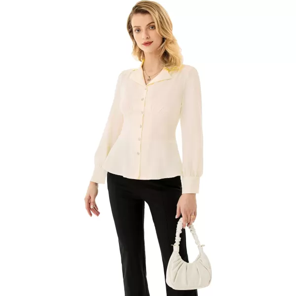 GRACE KARIN Button Down Shirts for Women Peplum Tops Long Sleeve Work Blouse Collared Shirt Dressy TopIvory