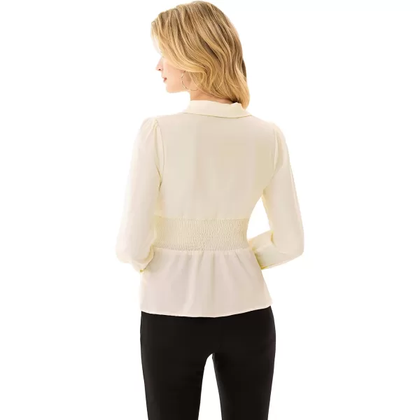GRACE KARIN Button Down Shirts for Women Peplum Tops Long Sleeve Work Blouse Collared Shirt Dressy TopIvory