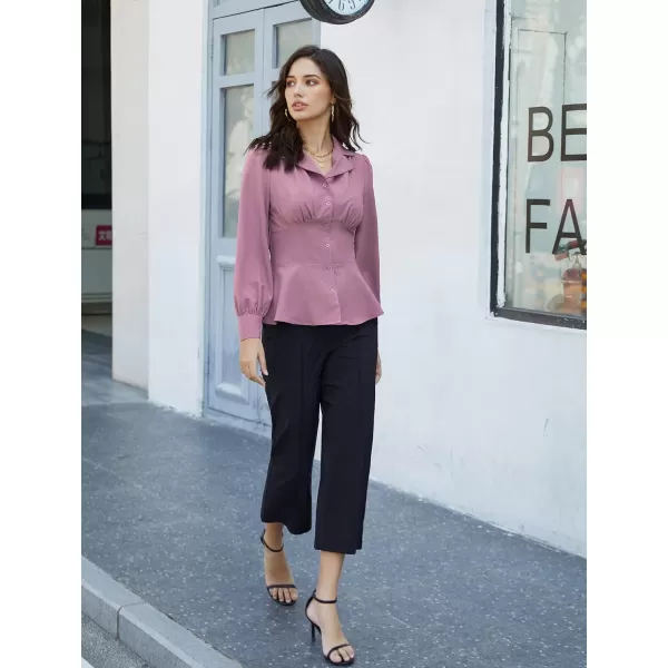 GRACE KARIN Button Down Shirts for Women Peplum Tops Long Sleeve Work Blouse Collared Shirt Dressy TopPink Purple