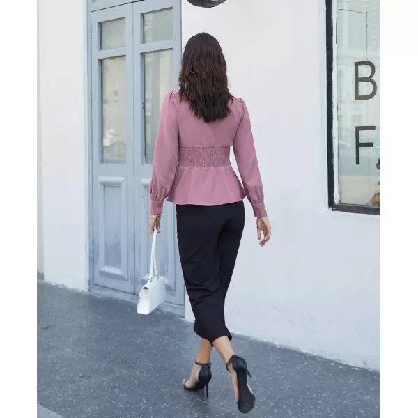 GRACE KARIN Button Down Shirts for Women Peplum Tops Long Sleeve Work Blouse Collared Shirt Dressy TopPink Purple