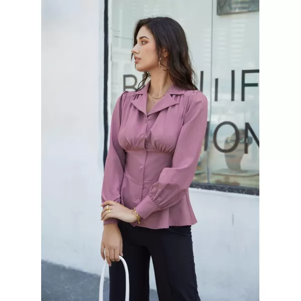 GRACE KARIN Button Down Shirts for Women Peplum Tops Long Sleeve Work Blouse Collared Shirt Dressy TopPink Purple