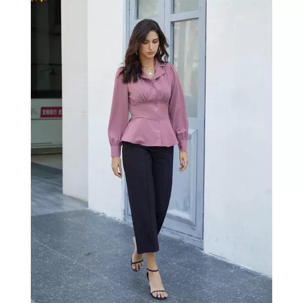GRACE KARIN Button Down Shirts for Women Peplum Tops Long Sleeve Work Blouse Collared Shirt Dressy TopPink Purple