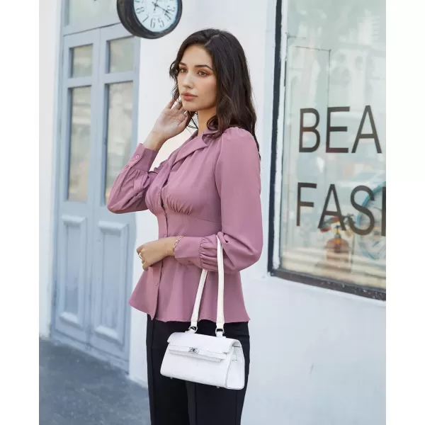 GRACE KARIN Button Down Shirts for Women Peplum Tops Long Sleeve Work Blouse Collared Shirt Dressy TopPink Purple