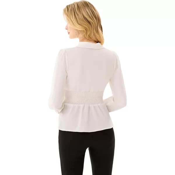 GRACE KARIN Button Down Shirts for Women Peplum Tops Long Sleeve Work Blouse Collared Shirt Dressy TopWhite