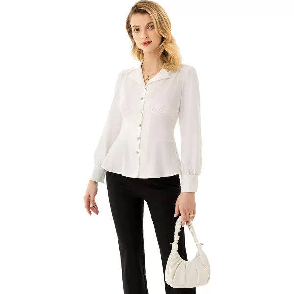 GRACE KARIN Button Down Shirts for Women Peplum Tops Long Sleeve Work Blouse Collared Shirt Dressy TopWhite