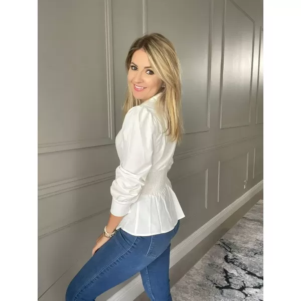 GRACE KARIN Button Down Shirts for Women Peplum Tops Long Sleeve Work Blouse Collared Shirt Dressy TopWhite