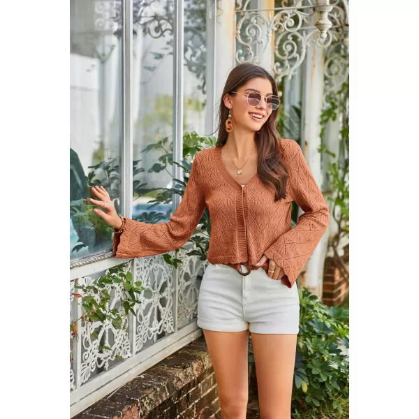 GRACE KARIN Cardigan Sweaters for Women Button Down Long Sleeve Solid V Neck Knit Short Cardigan SweaterOrange