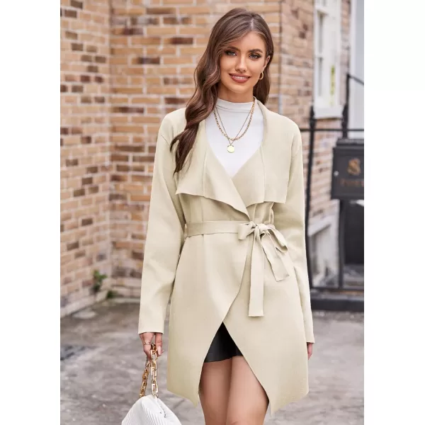 GRACE KARIN Cardigan for Women Lapel Draped Open Front Thin Sweater Long Sleeve Irregular Hem Outwear with BeltApricot