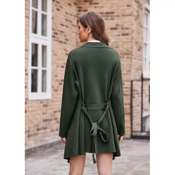 GRACE KARIN Cardigan for Women Lapel Draped Open Front Thin Sweater Long Sleeve Irregular Hem Outwear with BeltArmy Green