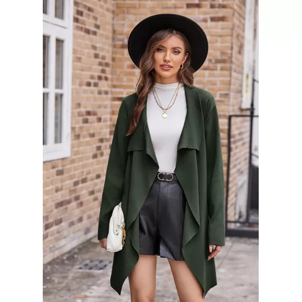 GRACE KARIN Cardigan for Women Lapel Draped Open Front Thin Sweater Long Sleeve Irregular Hem Outwear with BeltArmy Green