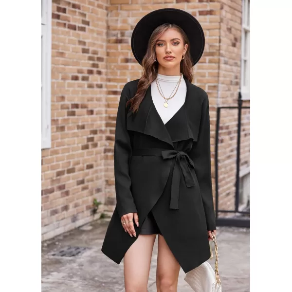 GRACE KARIN Cardigan for Women Lapel Draped Open Front Thin Sweater Long Sleeve Irregular Hem Outwear with BeltBlack