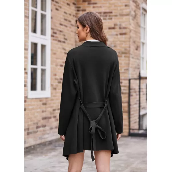 GRACE KARIN Cardigan for Women Lapel Draped Open Front Thin Sweater Long Sleeve Irregular Hem Outwear with BeltBlack