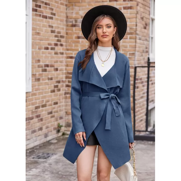 GRACE KARIN Cardigan for Women Lapel Draped Open Front Thin Sweater Long Sleeve Irregular Hem Outwear with BeltDark Blue