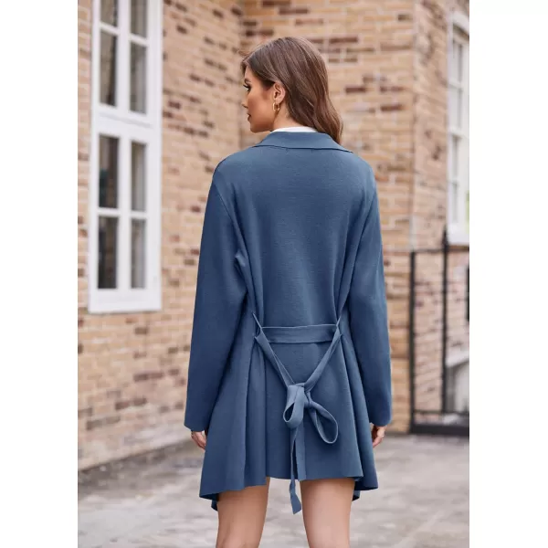 GRACE KARIN Cardigan for Women Lapel Draped Open Front Thin Sweater Long Sleeve Irregular Hem Outwear with BeltDark Blue