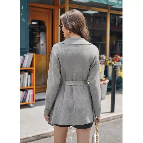 GRACE KARIN Cardigan for Women Lapel Draped Open Front Thin Sweater Long Sleeve Irregular Hem Outwear with BeltGrey