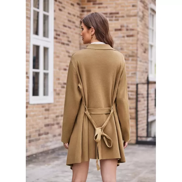 GRACE KARIN Cardigan for Women Lapel Draped Open Front Thin Sweater Long Sleeve Irregular Hem Outwear with BeltKhaki