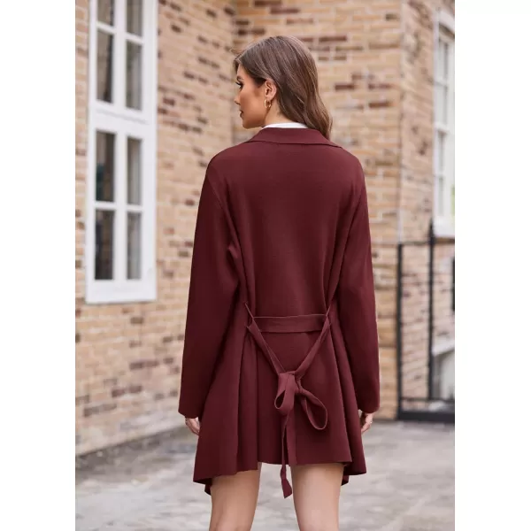 GRACE KARIN Cardigan for Women Lapel Draped Open Front Thin Sweater Long Sleeve Irregular Hem Outwear with BeltPurplish Red