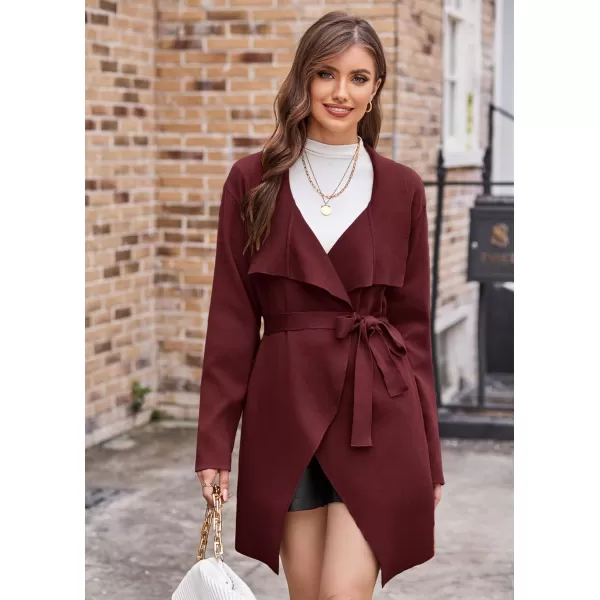 GRACE KARIN Cardigan for Women Lapel Draped Open Front Thin Sweater Long Sleeve Irregular Hem Outwear with BeltPurplish Red