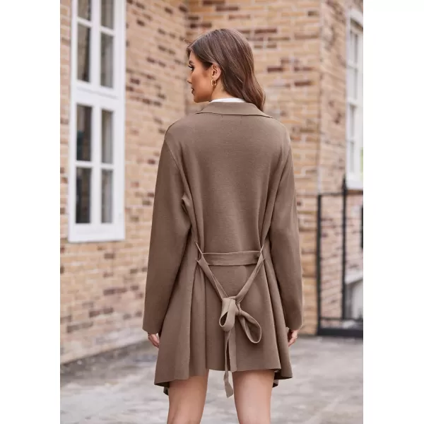 GRACE KARIN Cardigan for Women Lapel Draped Open Front Thin Sweater Long Sleeve Irregular Hem Outwear with BeltReddish Brown