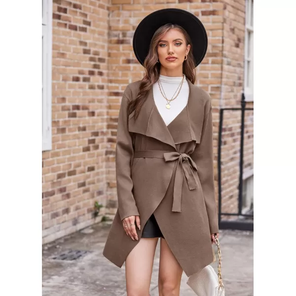 GRACE KARIN Cardigan for Women Lapel Draped Open Front Thin Sweater Long Sleeve Irregular Hem Outwear with BeltReddish Brown