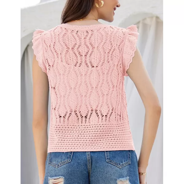 GRACE KARIN Crochet Cropped Cardigan Sweater Vest Ruffle Sleeve Lace Button Up Lightweight Bolero Shrugs for Dress Top 2024Pink