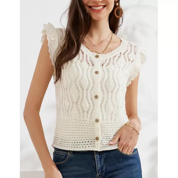 GRACE KARIN Crochet Cropped Cardigan Sweater Vest Ruffle Sleeve Lace Button Up Lightweight Bolero Shrugs for Dress Top 2024White