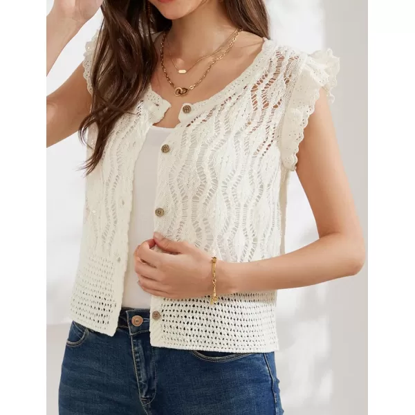 GRACE KARIN Crochet Cropped Cardigan Sweater Vest Ruffle Sleeve Lace Button Up Lightweight Bolero Shrugs for Dress Top 2024White