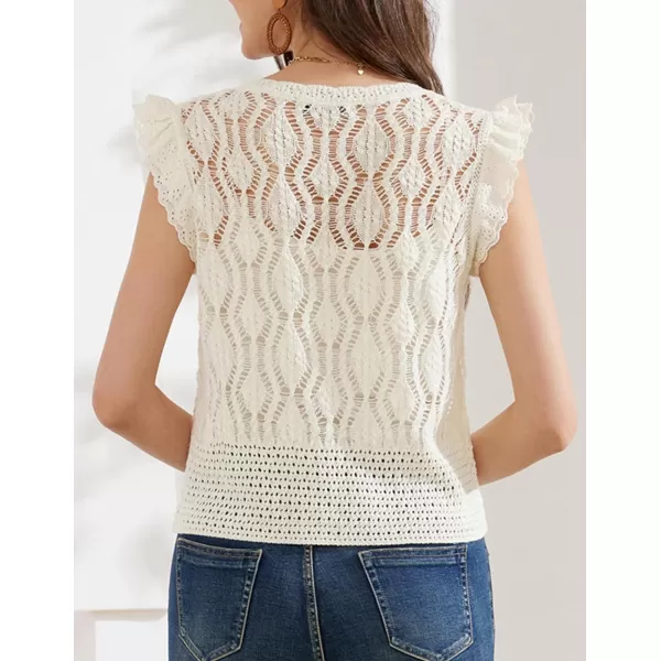 GRACE KARIN Crochet Cropped Cardigan Sweater Vest Ruffle Sleeve Lace Button Up Lightweight Bolero Shrugs for Dress Top 2024White