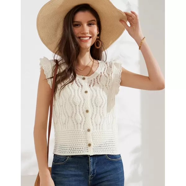 GRACE KARIN Crochet Cropped Cardigan Sweater Vest Ruffle Sleeve Lace Button Up Lightweight Bolero Shrugs for Dress Top 2024White