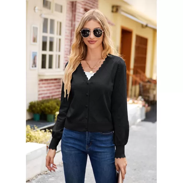 GRACE KARIN Cropped Cardigan Sweaters for Women Long Sleeve Knit Shrug Open Front VNeck Button up TopsBlacklong Sleeve