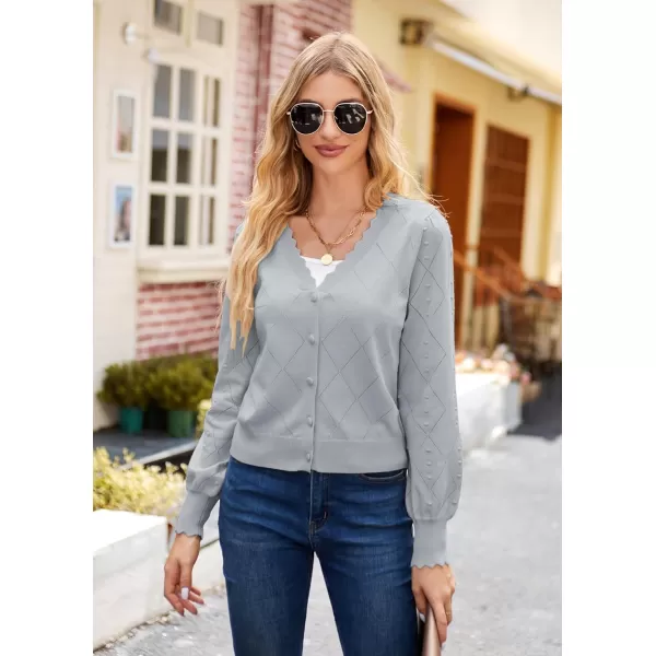 GRACE KARIN Cropped Cardigan Sweaters for Women Long Sleeve Knit Shrug Open Front VNeck Button up TopsGreylong Sleeve