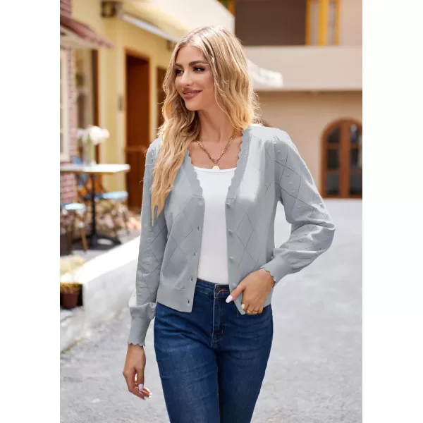 GRACE KARIN Cropped Cardigan Sweaters for Women Long Sleeve Knit Shrug Open Front VNeck Button up TopsGreylong Sleeve