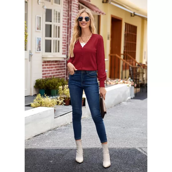 GRACE KARIN Cropped Cardigan Sweaters for Women Long Sleeve Knit Shrug Open Front VNeck Button up TopsRedlong Sleeve