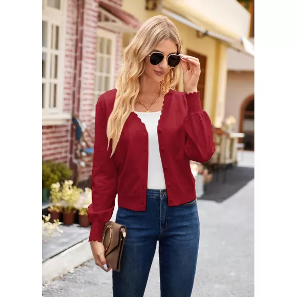 GRACE KARIN Cropped Cardigan Sweaters for Women Long Sleeve Knit Shrug Open Front VNeck Button up TopsRedlong Sleeve