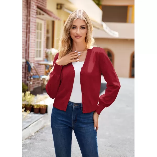 GRACE KARIN Cropped Cardigan Sweaters for Women Long Sleeve Knit Shrug Open Front VNeck Button up TopsRedlong Sleeve