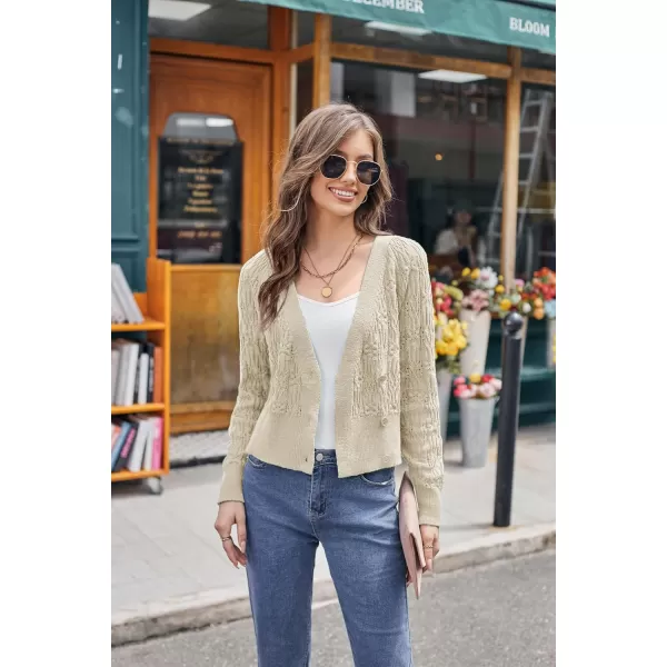 GRACE KARIN Cropped Cardigans for Women Long Sleeve V Neck Button Up Knit Cardigan SweaterApricot
