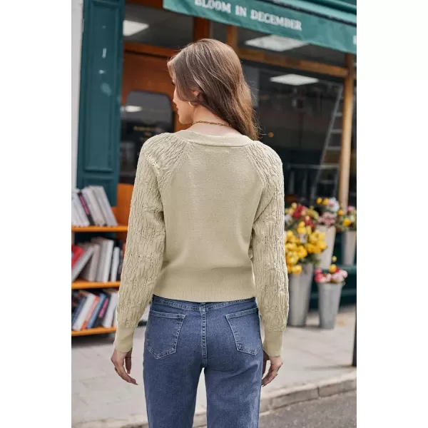 GRACE KARIN Cropped Cardigans for Women Long Sleeve V Neck Button Up Knit Cardigan SweaterApricot