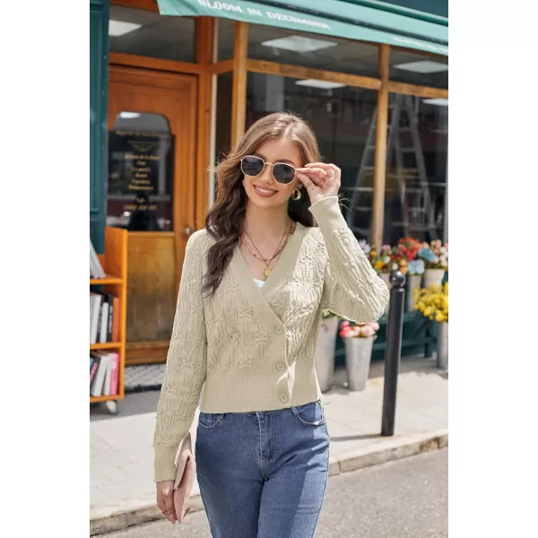 GRACE KARIN Cropped Cardigans for Women Long Sleeve V Neck Button Up Knit Cardigan SweaterApricot