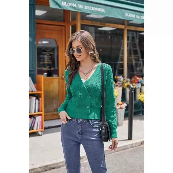 GRACE KARIN Cropped Cardigans for Women Long Sleeve V Neck Button Up Knit Cardigan SweaterGreen